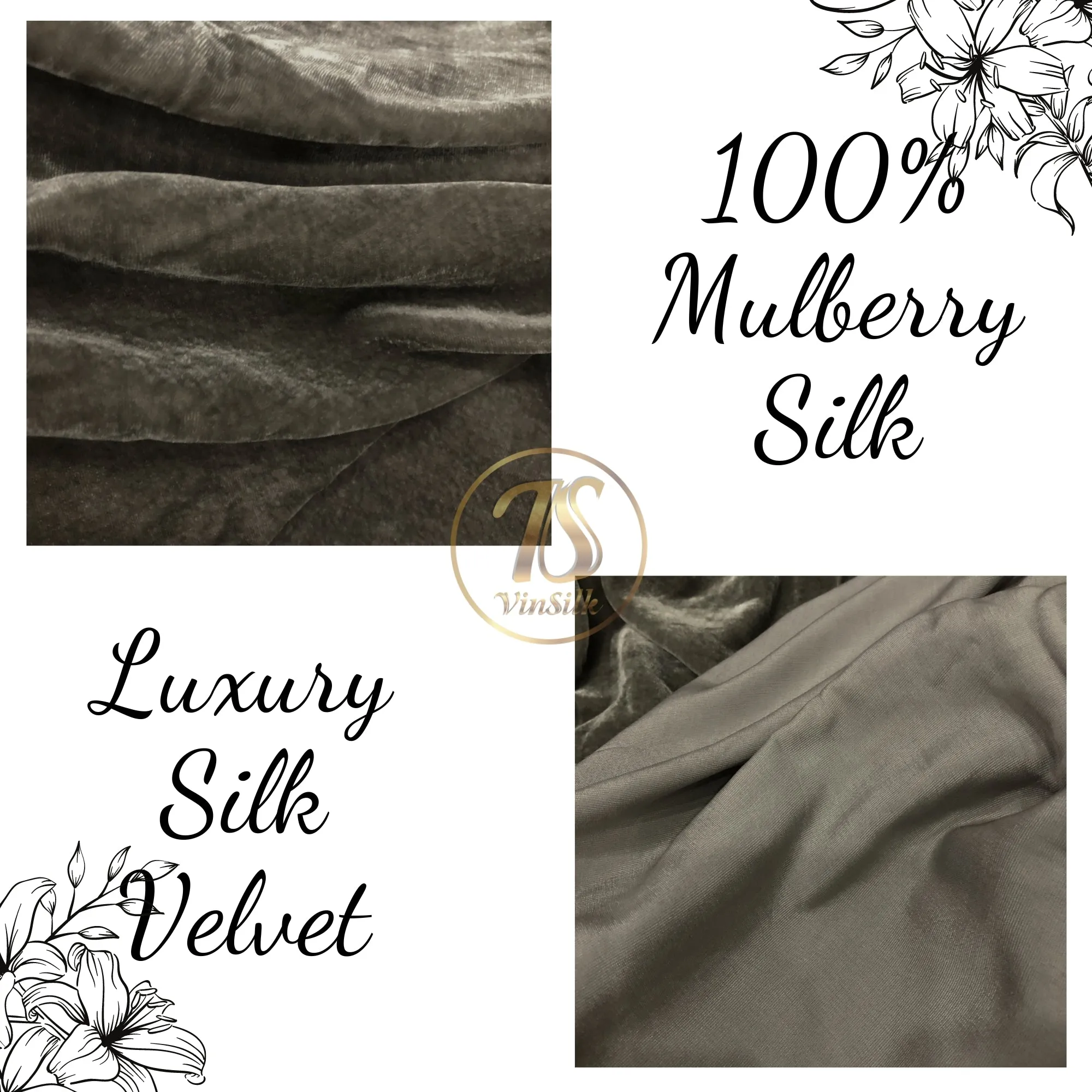 100% MULBERRY SILK VELVET fabric by the yard - Dark Gray Silk Velvet for Dress, Skirt, High End Garment - Silk apparel fabric - Velvet for clothes