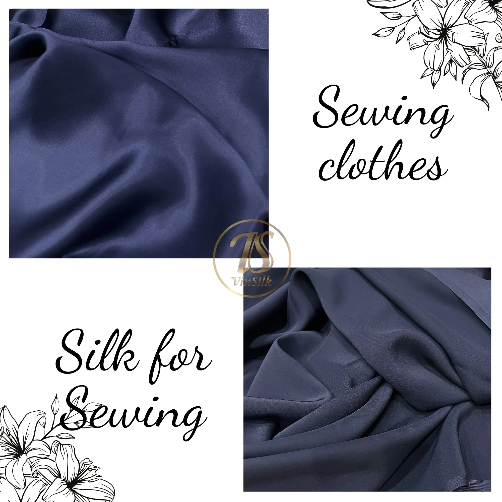 100% PURE MULBERRY SILK fabric by the yard – Satin silk fabric – 19mm - Organic fiber - Wedding dress - Gift for women - Personalized gift - Dark blue satin