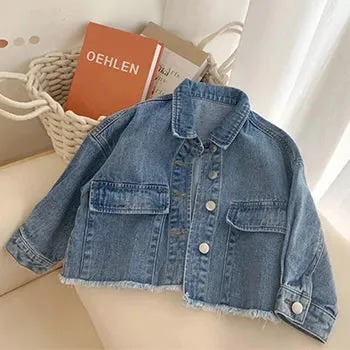 2024 New Fashion Korean Version Denim Jackets For Girls Coat Spring Autumn Children Outerwear Clothing Birthday Present 2-8 Year