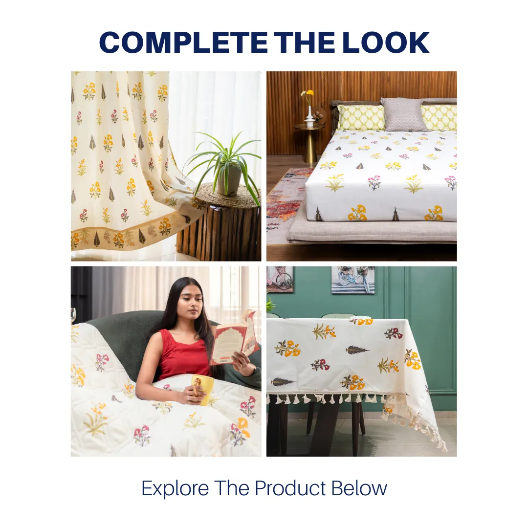 3 Layered Cotton AC Blankets, Quilts & Dohar for Single / Double Bed - High Garden Yellow