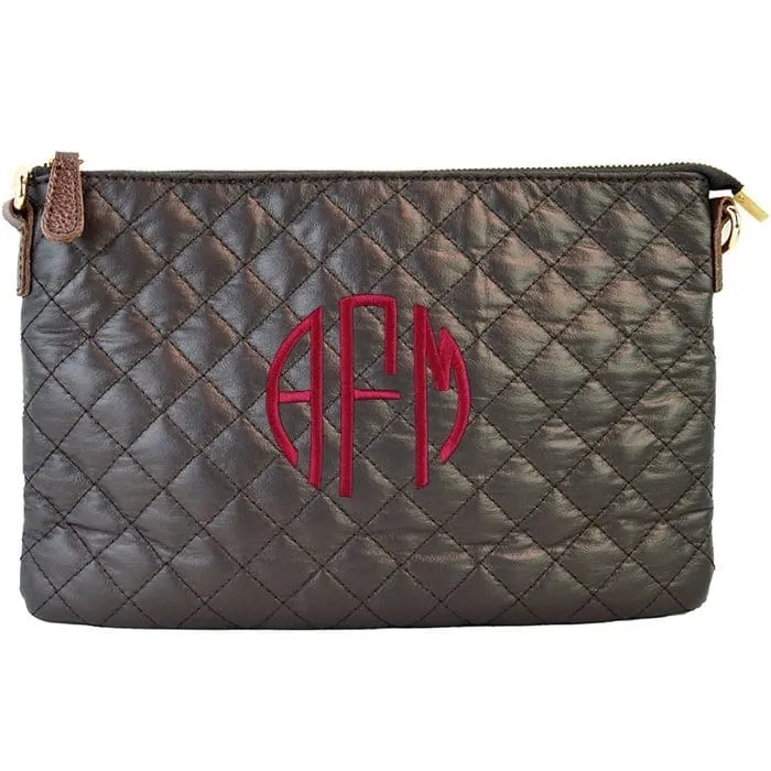 8627 Monogrammable Quilted Zipper Pouch Wristlet Fashion Clutch/Crossbody