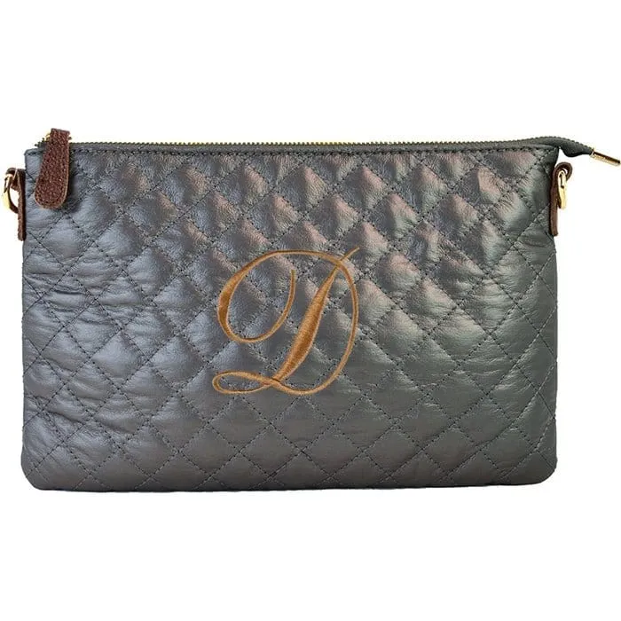 8627 Monogrammable Quilted Zipper Pouch Wristlet Fashion Clutch/Crossbody