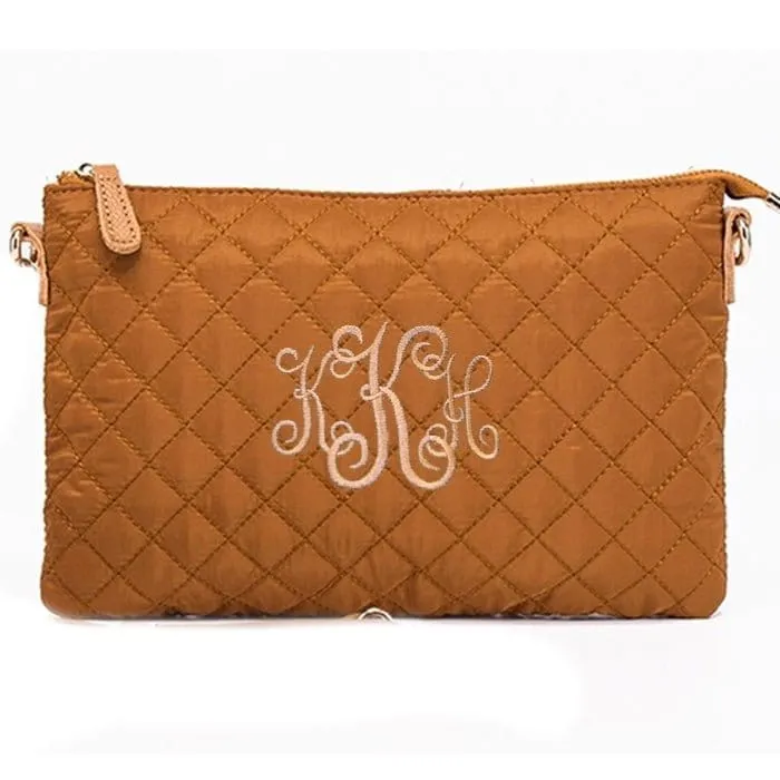 8627 Monogrammable Quilted Zipper Pouch Wristlet Fashion Clutch/Crossbody