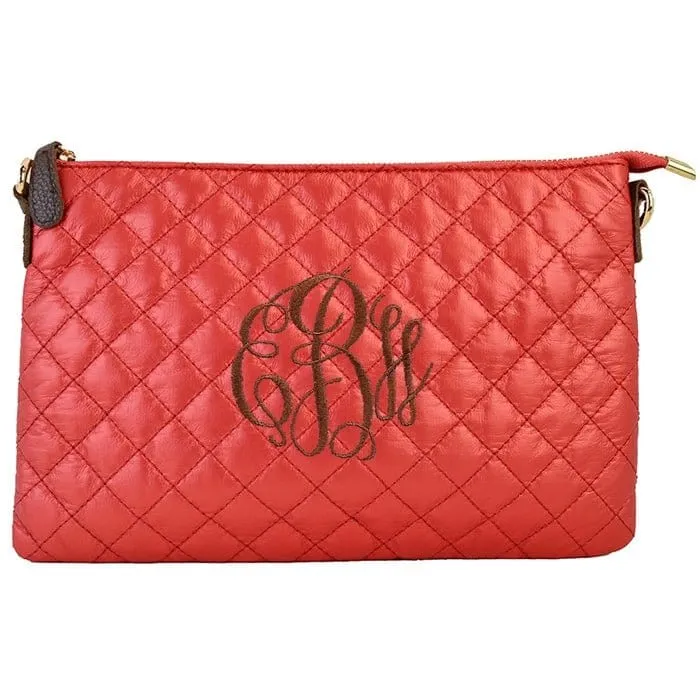 8627 Monogrammable Quilted Zipper Pouch Wristlet Fashion Clutch/Crossbody