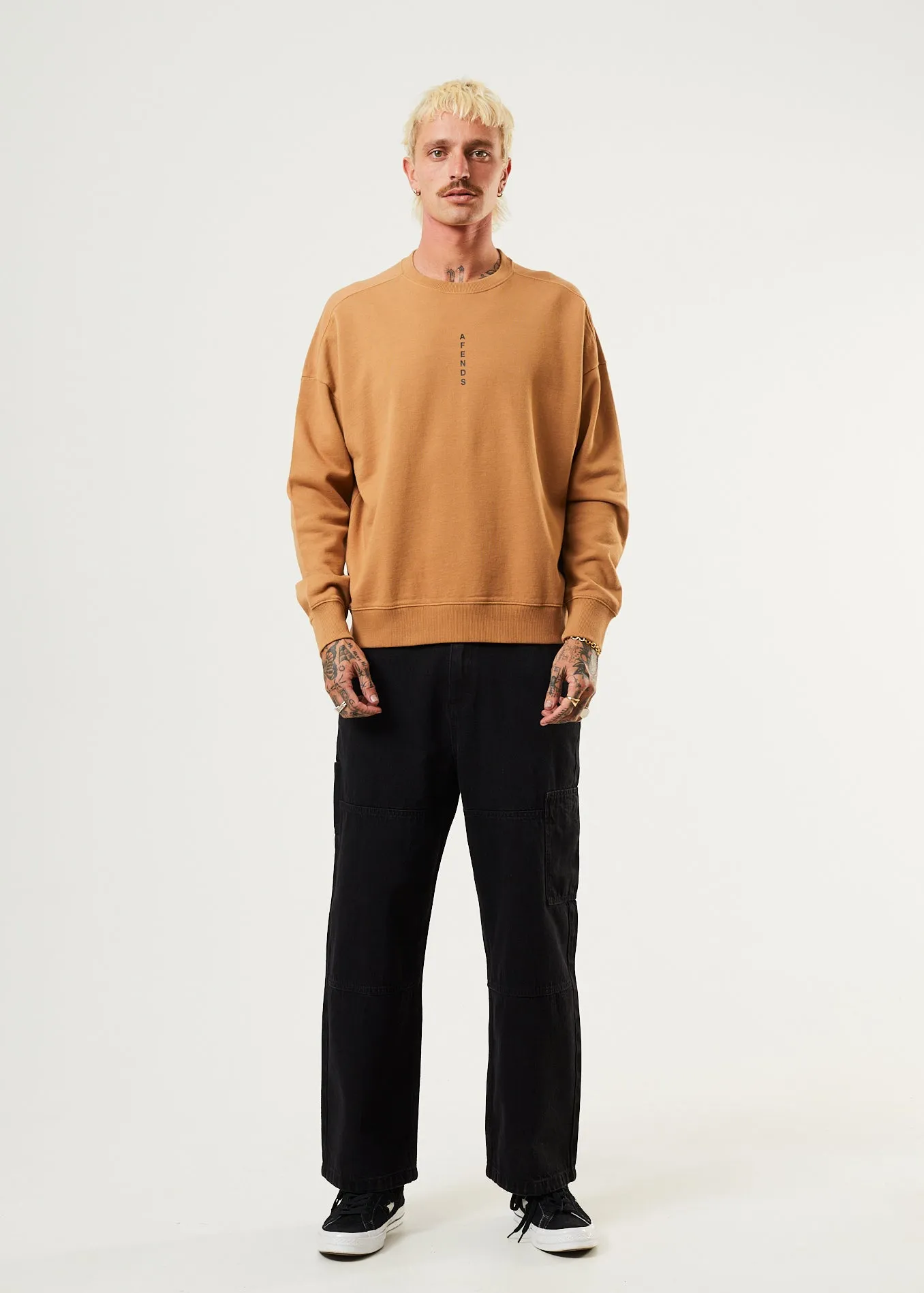 AFENDS Mens Machine - Crew Neck Jumper - Chestnut