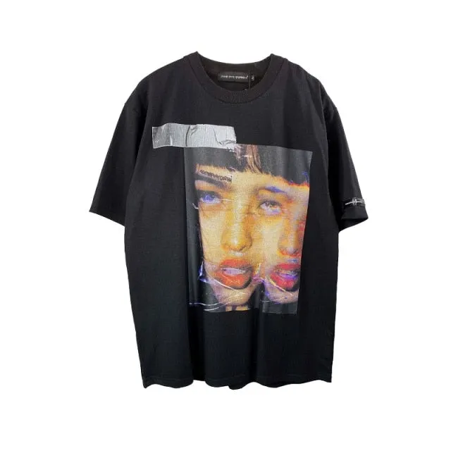 Aidase Distorted Portrait Printing Short-Sleeved T-shirt Hip-Hop Summer streetwear oversized retro men t shirt