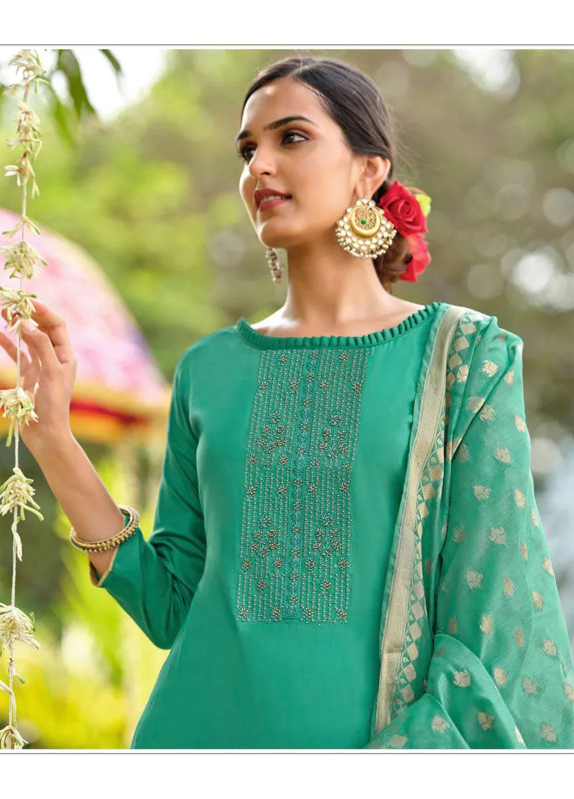 Alok Cotton Unstitched Green Salwar Suit Material for Women