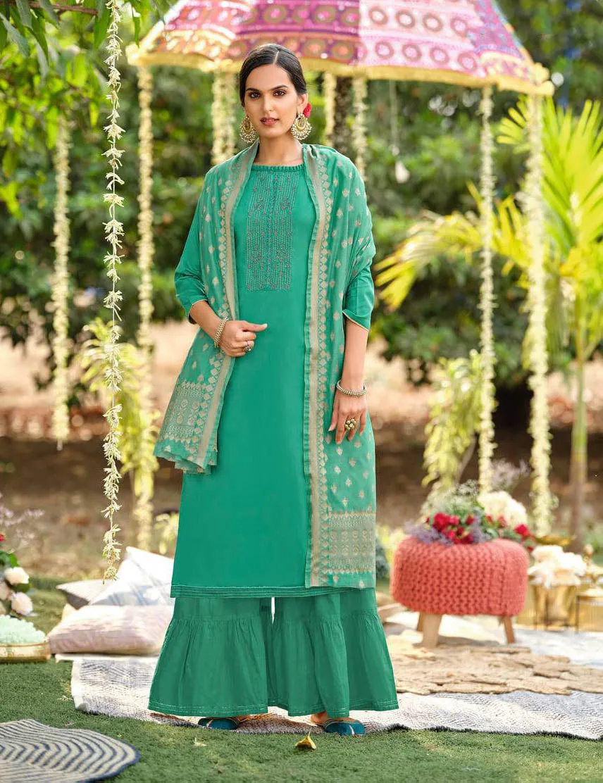 Alok Cotton Unstitched Green Salwar Suit Material for Women