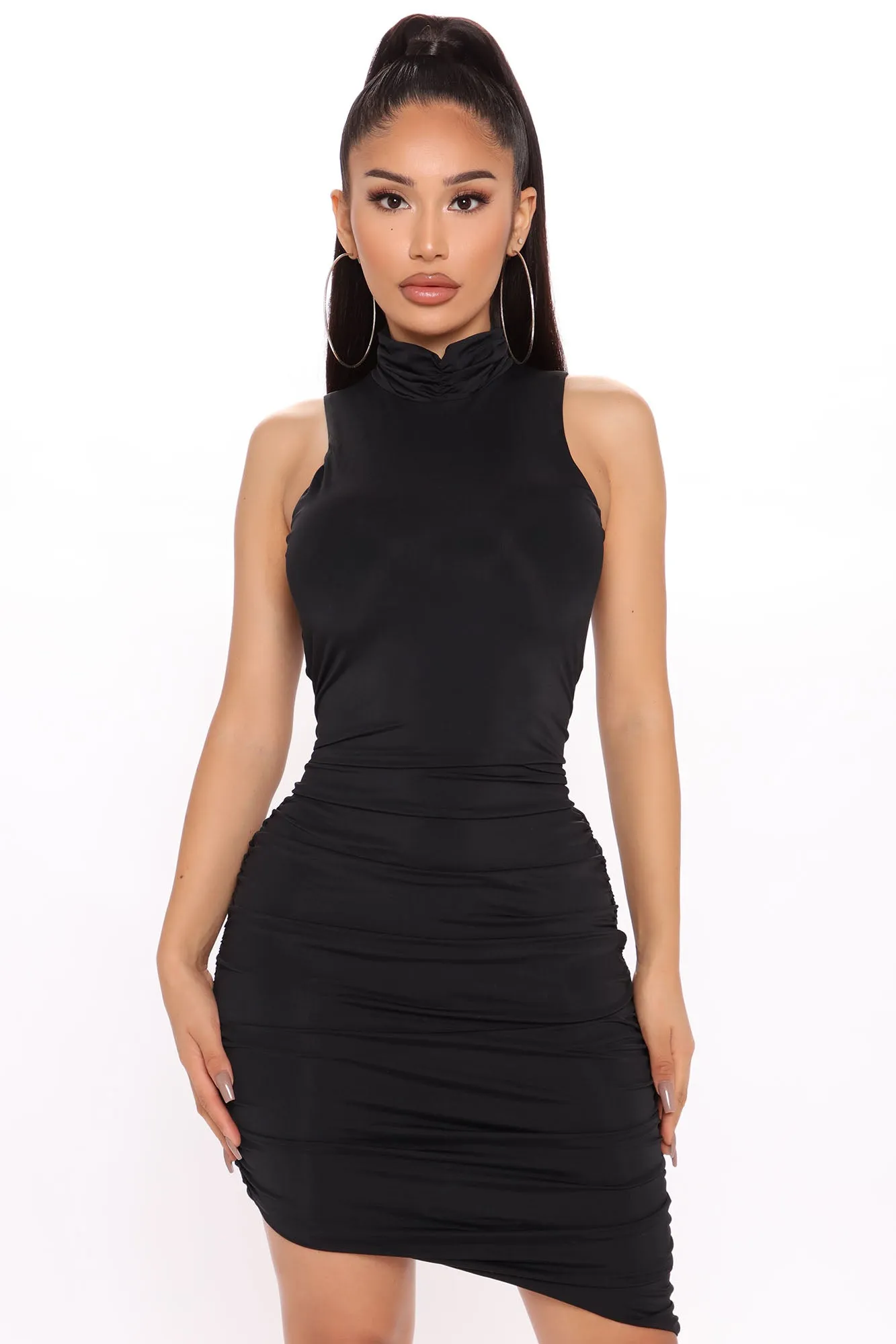 Always Daring Ruched Mini Dress - Black