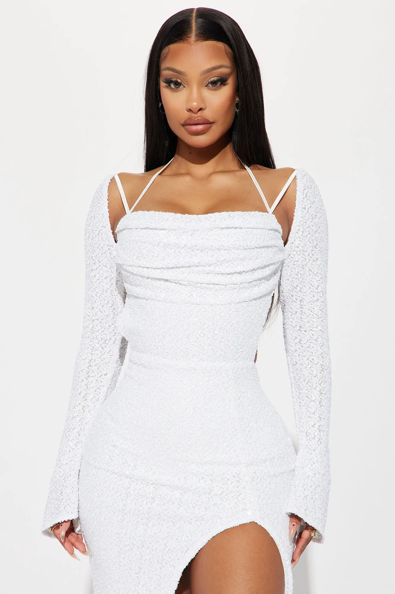 Anabel Sequin Maxi Dress - White