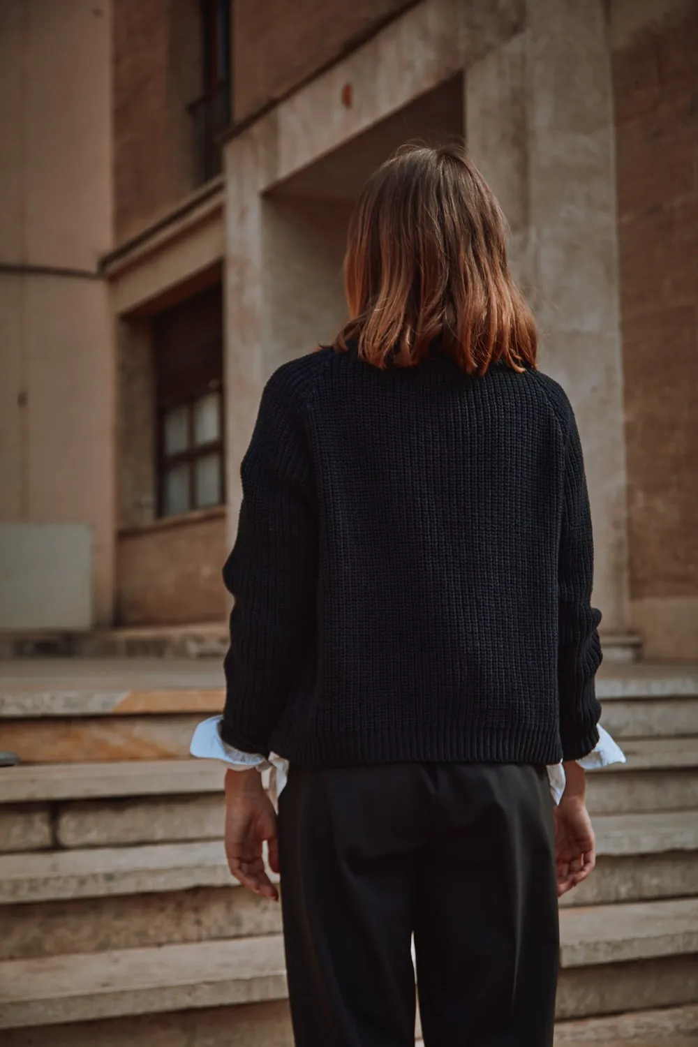 ANNA V-Neck Cardigan in Organic Cotton - Black