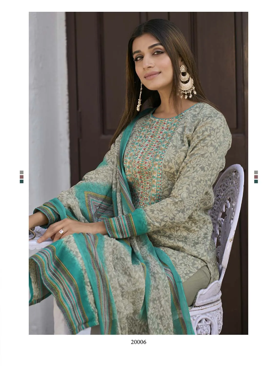 Aqsa Unstitched Cotton Suit Fabric Material with Dupatta Grey