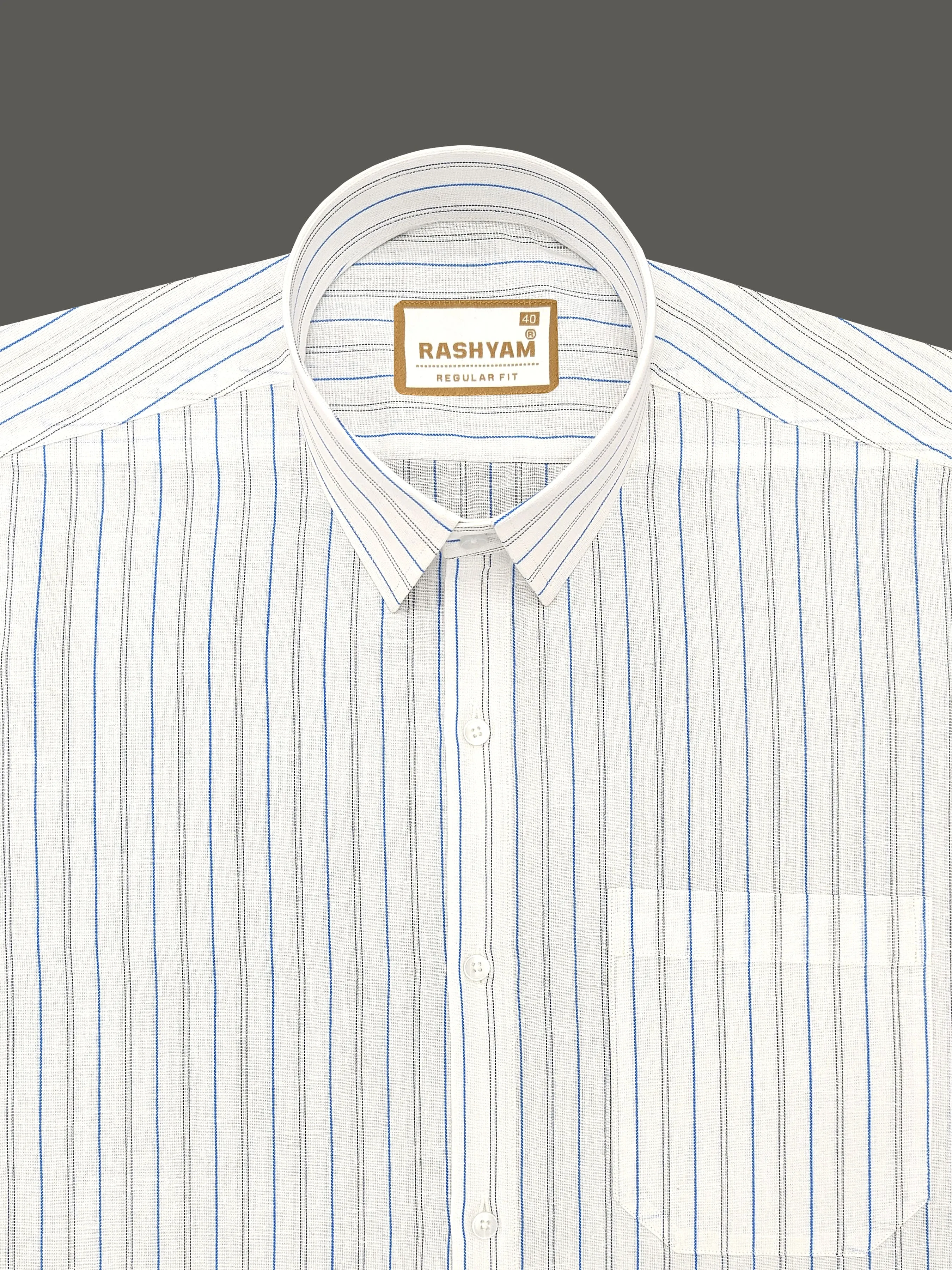 Arezzo Italian Premium Linen Blue With Black Twin Line On White Formal Shirt For Men