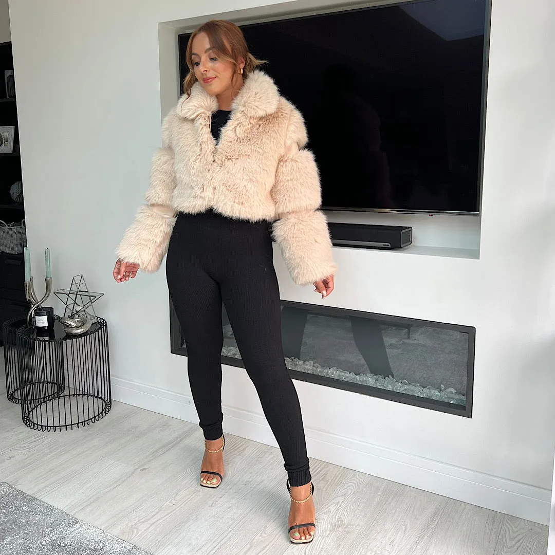 ASPEN LUXE Beige Vegan Faux Fur Jacket