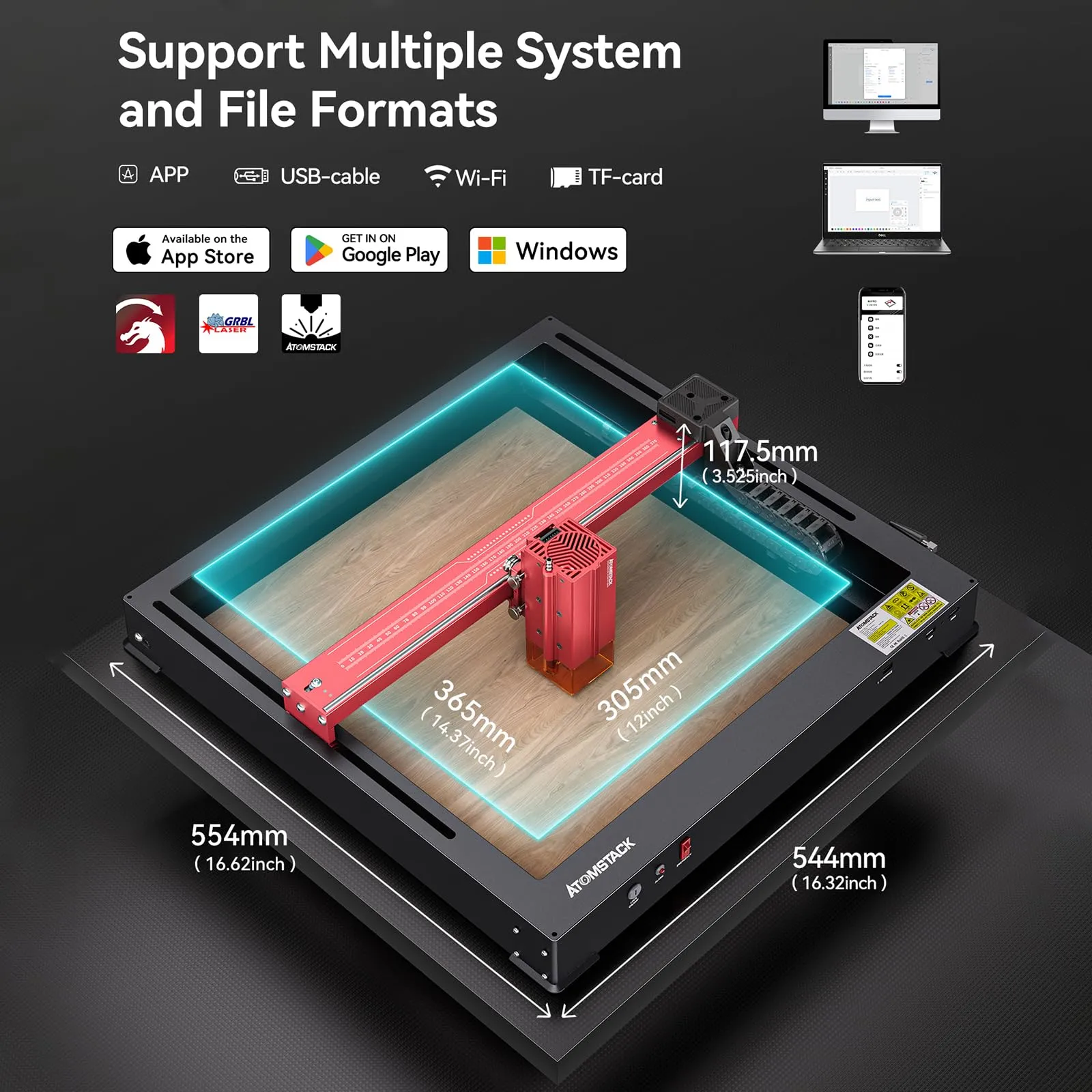 Atomstack A24 X24 Pro 120W Laser Engraving Machine 24W Output Powerful Blu-Ray Laser Cutter DIY Engraver 36000 mm/min Free Installation