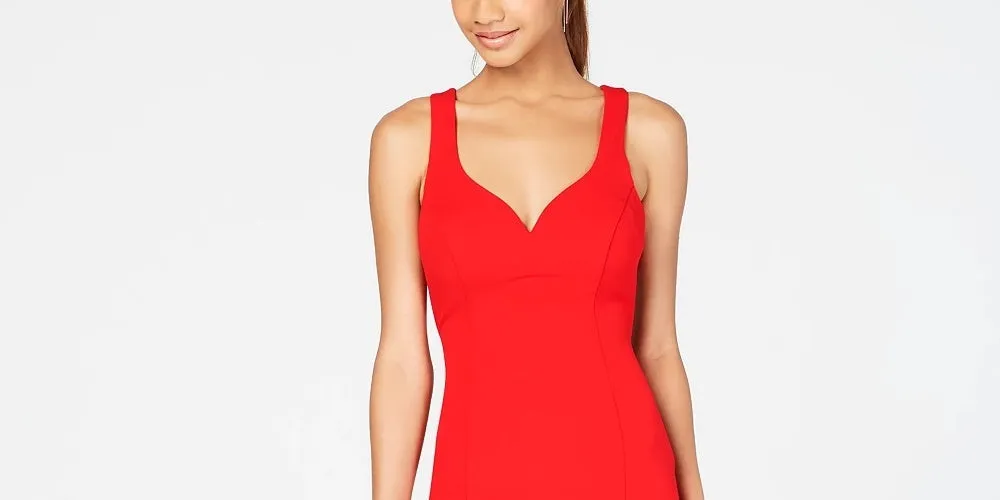 B Darlin Women's Red Spaghetti Strap V Neck Mini Body Con Cocktail Dress Red Size 5\6