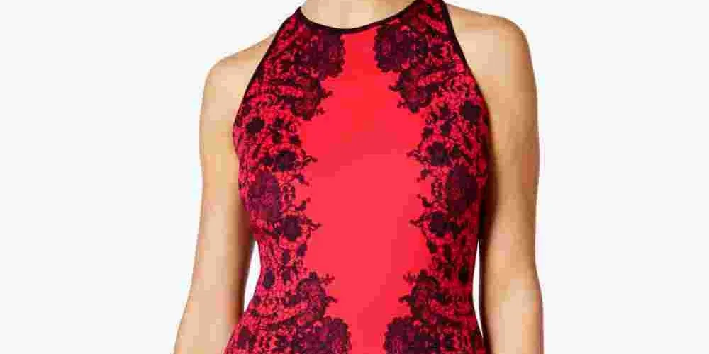 B Darlin Women's Zippered Printed Sleeveless Halter Short Body Con Party Dress Wine Size 1/2