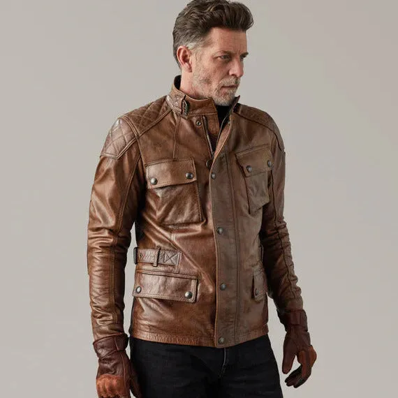 Belstaff Turner Hand Waxed Leather Jacket Burnt Cuero