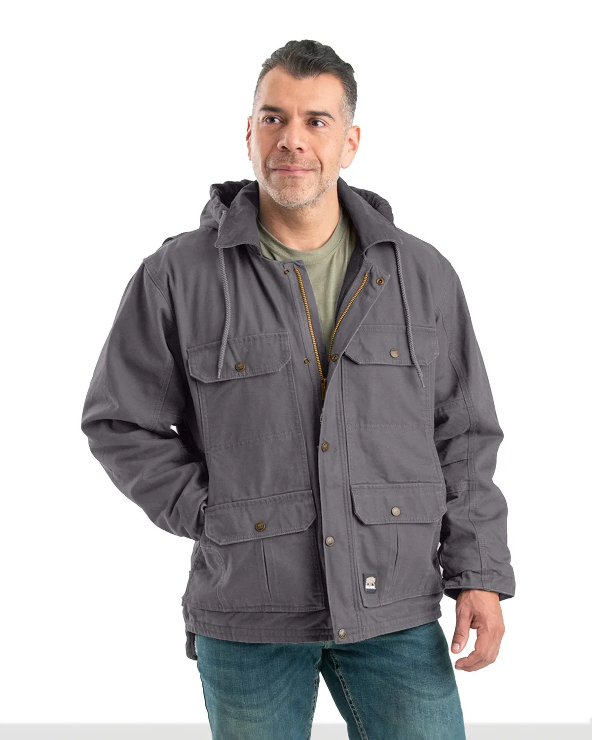 Berne Men's Heartland Washed Duck Zip-Off Hooded Coat JC613