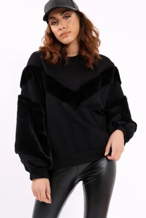 Black Chevron Fur Jumper - Lara