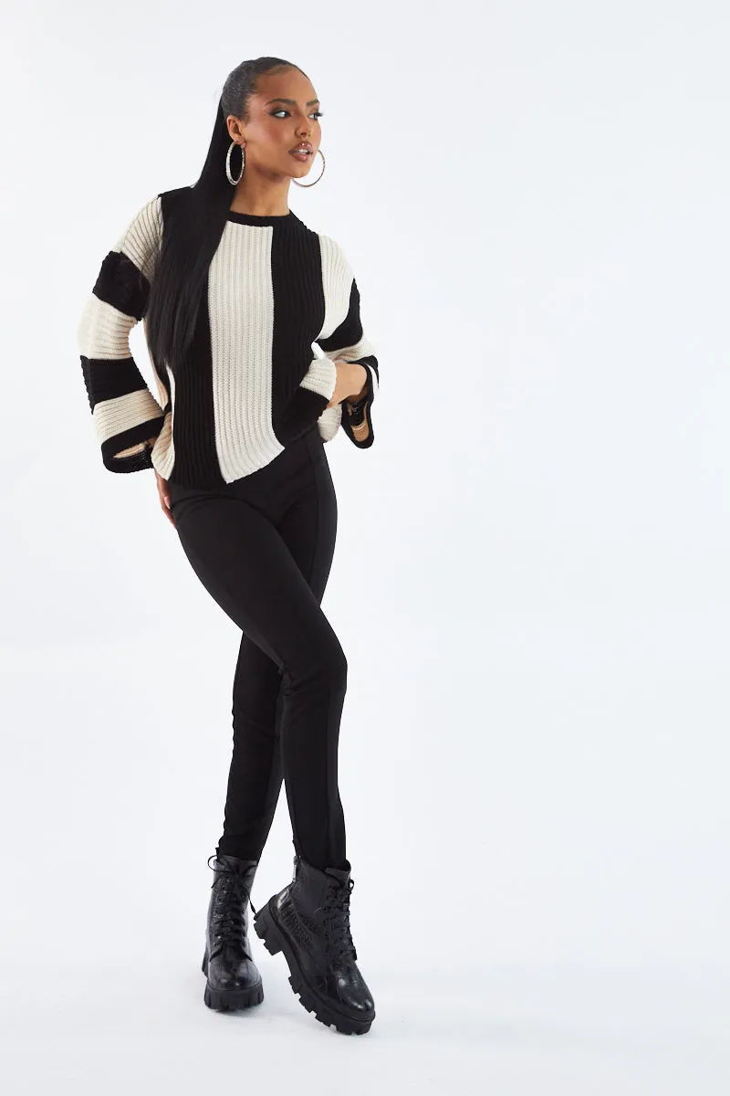 Black Striped Knit Oversized Jumper - Luna