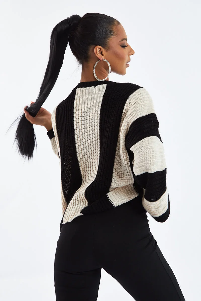 Black Striped Knit Oversized Jumper - Luna