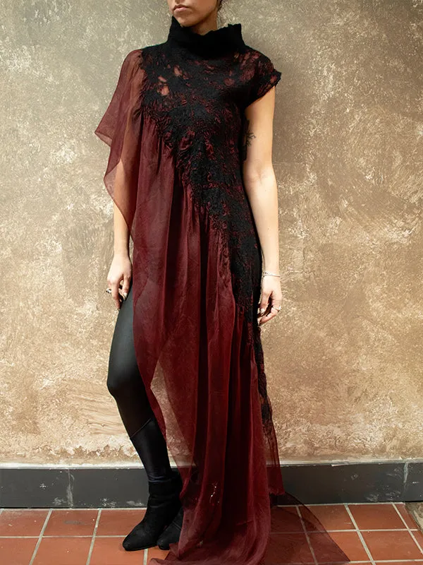 BlckBts Felted Burgundy One Sleeve Kaftan