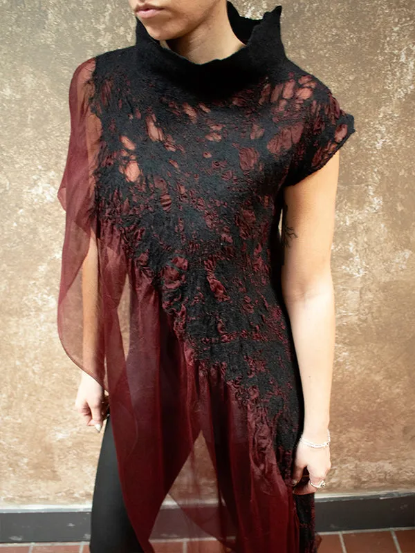 BlckBts Felted Burgundy One Sleeve Kaftan