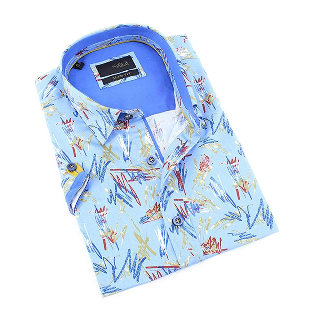 Blue Retro Print Short Sleeve Shirt