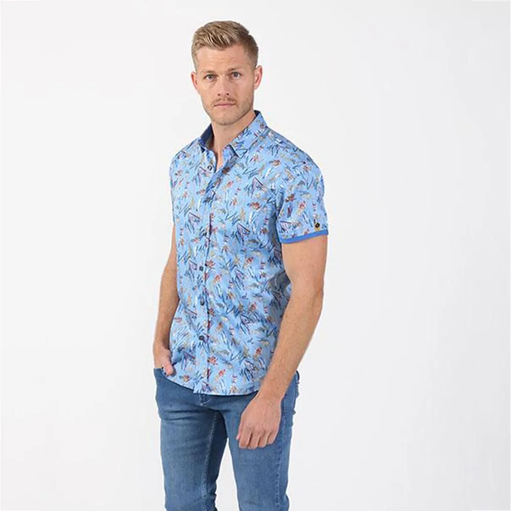 Blue Retro Print Short Sleeve Shirt