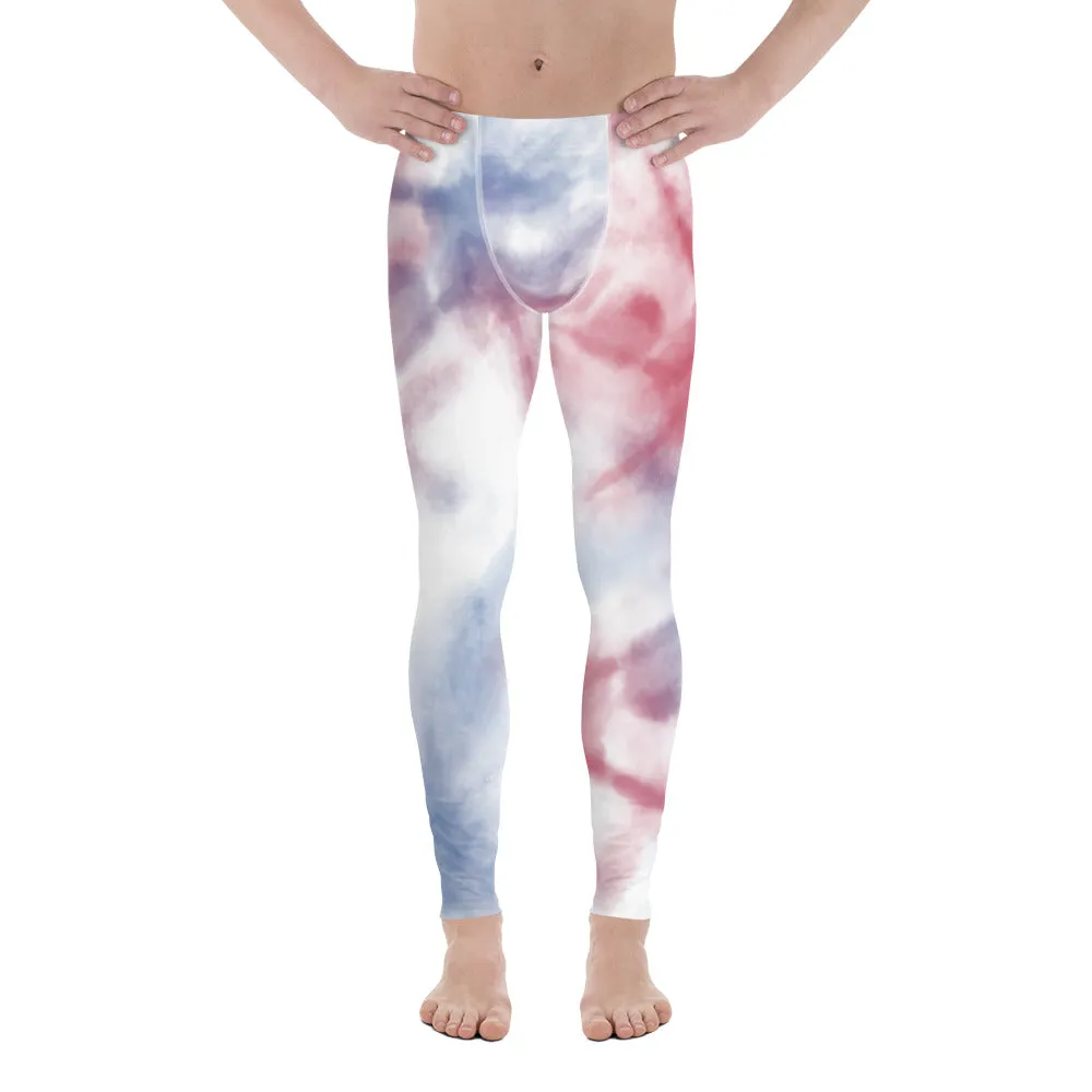 Blue Tie Dye Men's Leggings, Best Designer Abstract Men's Costume Party Holiday Leggings - Made in USA/EU/MX