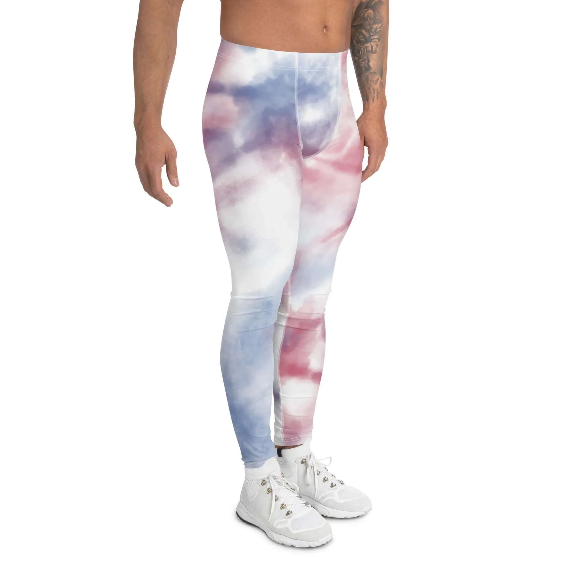 Blue Tie Dye Men's Leggings, Best Designer Abstract Men's Costume Party Holiday Leggings - Made in USA/EU/MX