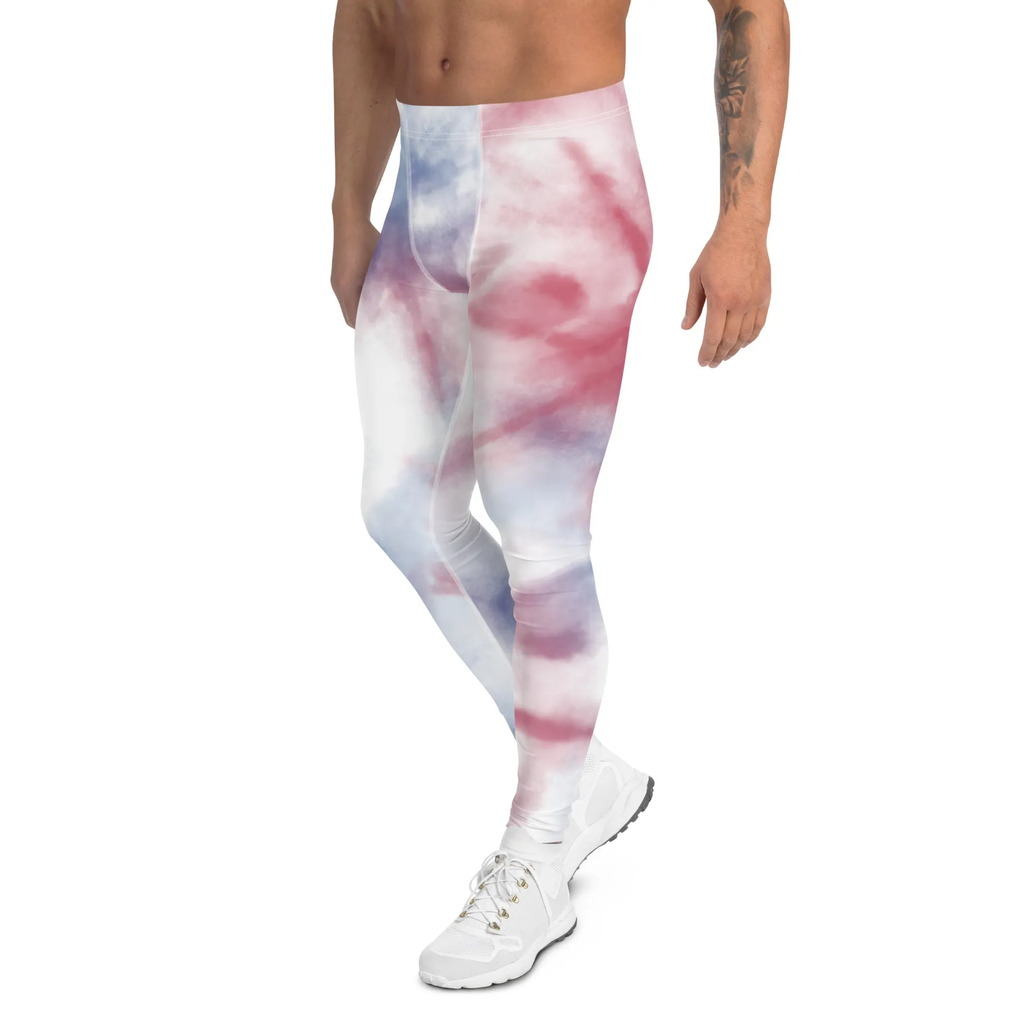 Blue Tie Dye Men's Leggings, Best Designer Abstract Men's Costume Party Holiday Leggings - Made in USA/EU/MX