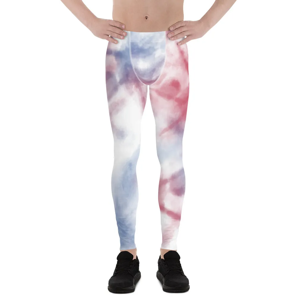 Blue Tie Dye Men's Leggings, Best Designer Abstract Men's Costume Party Holiday Leggings - Made in USA/EU/MX