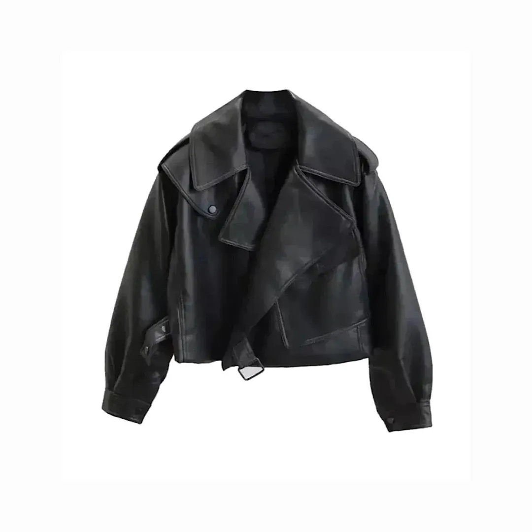 Brooklyn Black Boxy Vegan Leather Jacket