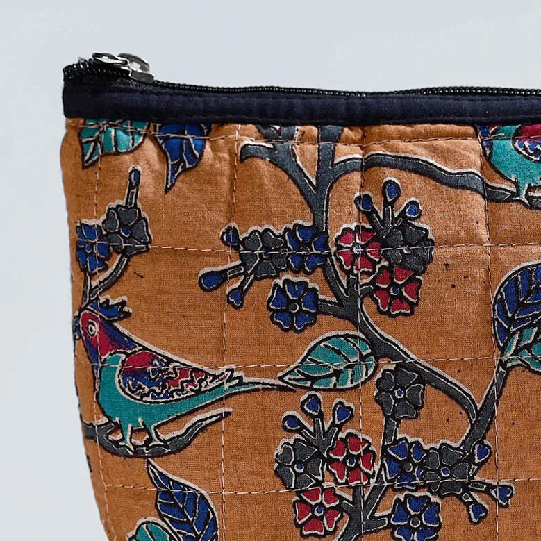 Brown - Handmade Quilted Kalamkari Printed Utility Pouch 01