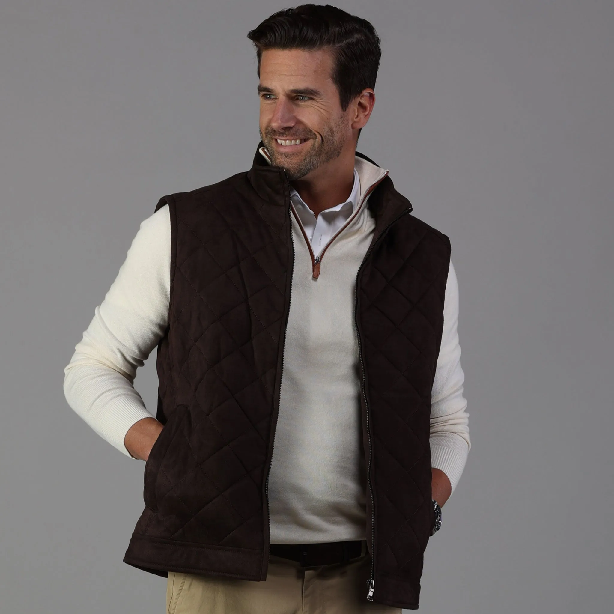 Brown Tech Suede Cambridge Quilted Vest