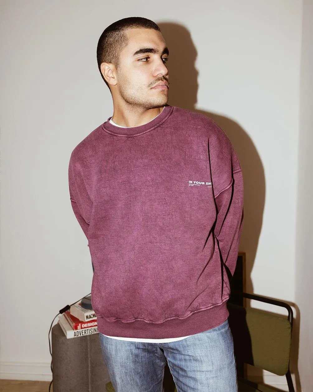 Burgundy Acid Washed Crewneck