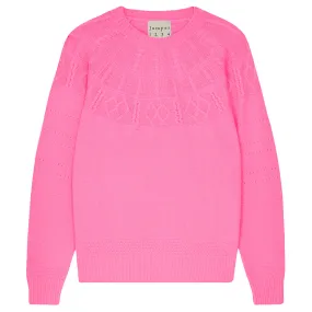 Cashmere Big Cable Crew in Neon Pink