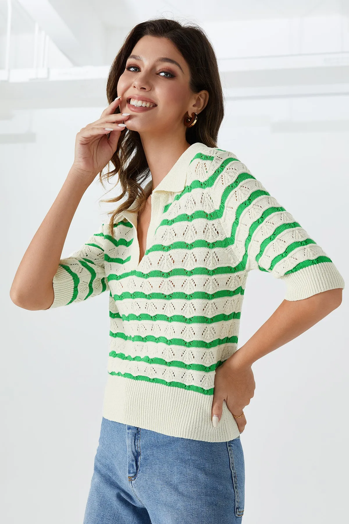 Casual Striped Half Sleeve Jumper