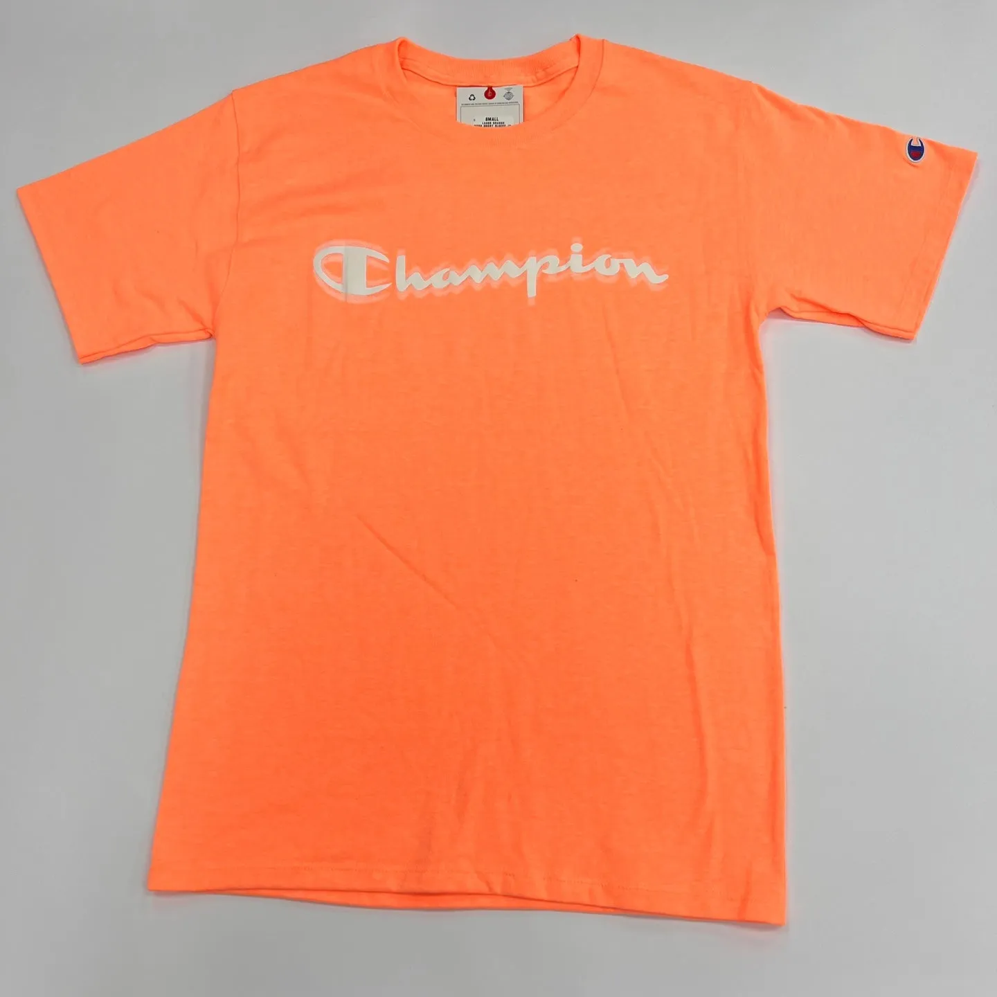 Champion Logo Script Blurry Graphic T-Shirt