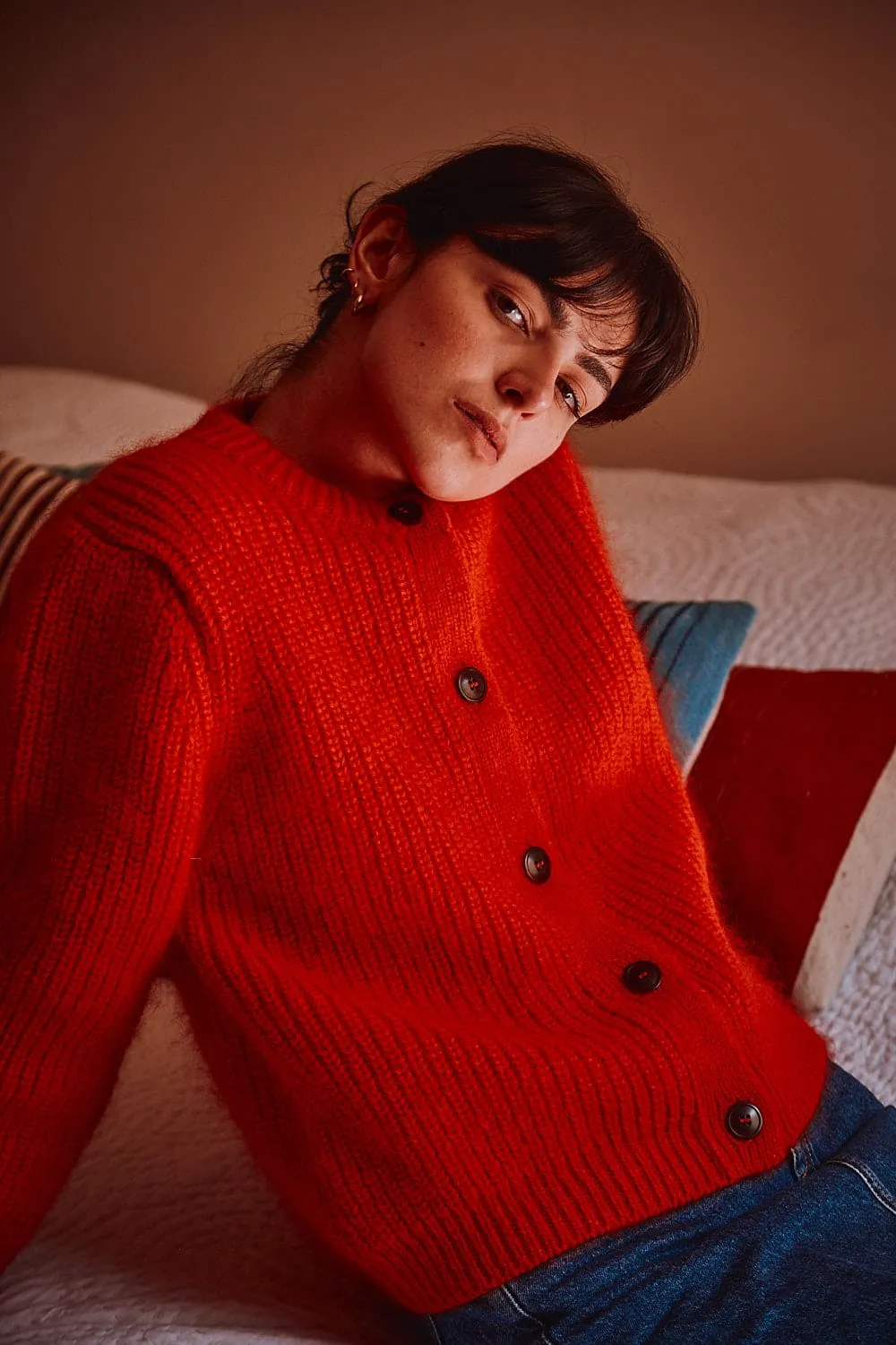 CHARLOTTE Round-Neck Cardigan in Merino-Mohair Wool - Red