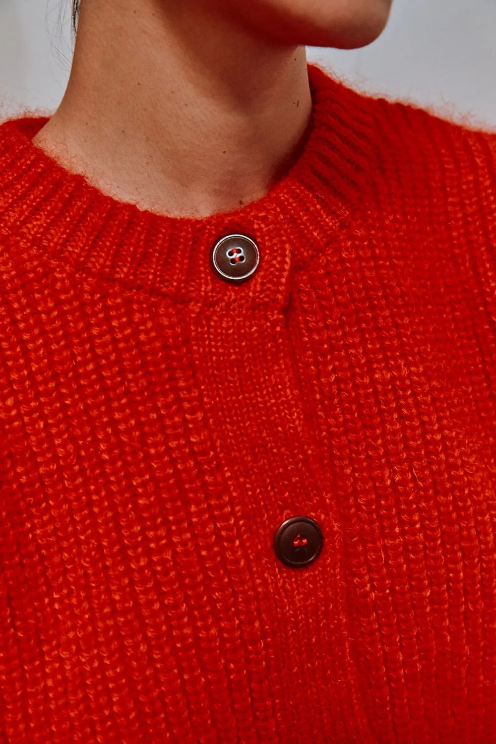 CHARLOTTE Round-Neck Cardigan in Merino-Mohair Wool - Red