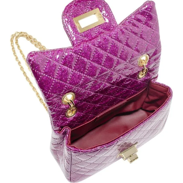 Classic Quilted Sparkle Mini Purse - Hot Pink