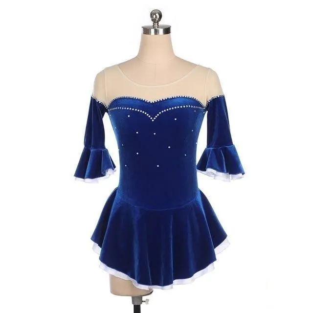 Competition Figure Skating Dress, 2 Tones Velvet,  3/4 Lenght Sleeves