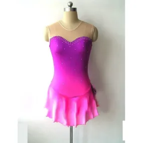 Competition Figure Skating Dress Purple Fuschia Ombre Sweet Heart Neckline Crystals