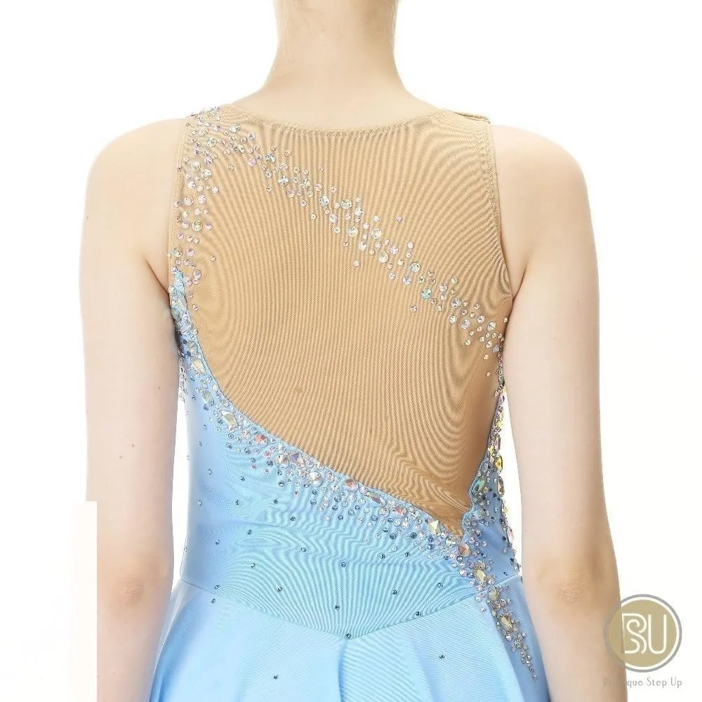 Competition Figure Skating Dress Sleeveless Light Blue with Crystals