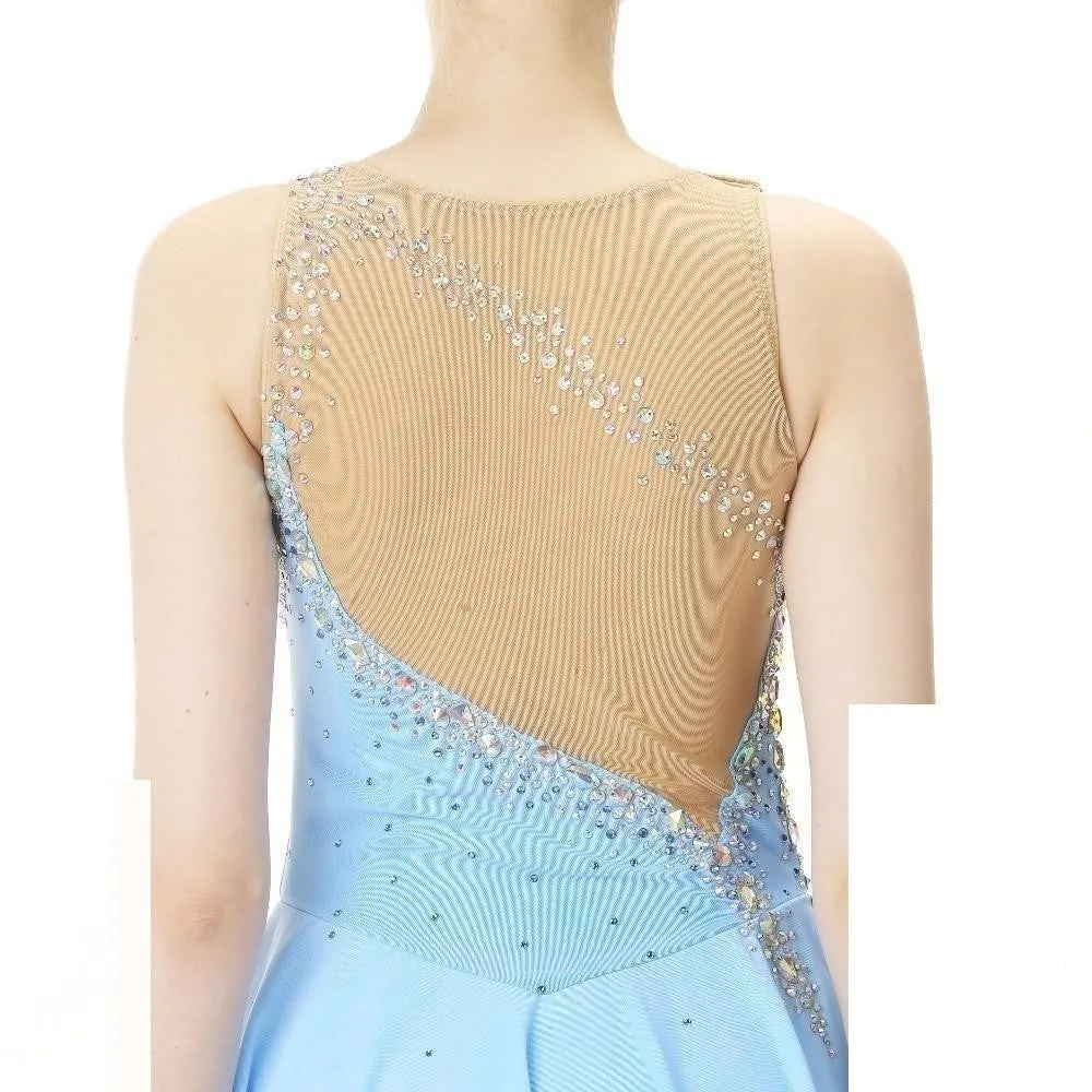 Competition Figure Skating Dress Sleeveless Light Blue with Crystals