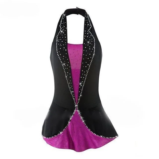 Competition Figure Skating Dress Tuxedo Style Black Fuschia