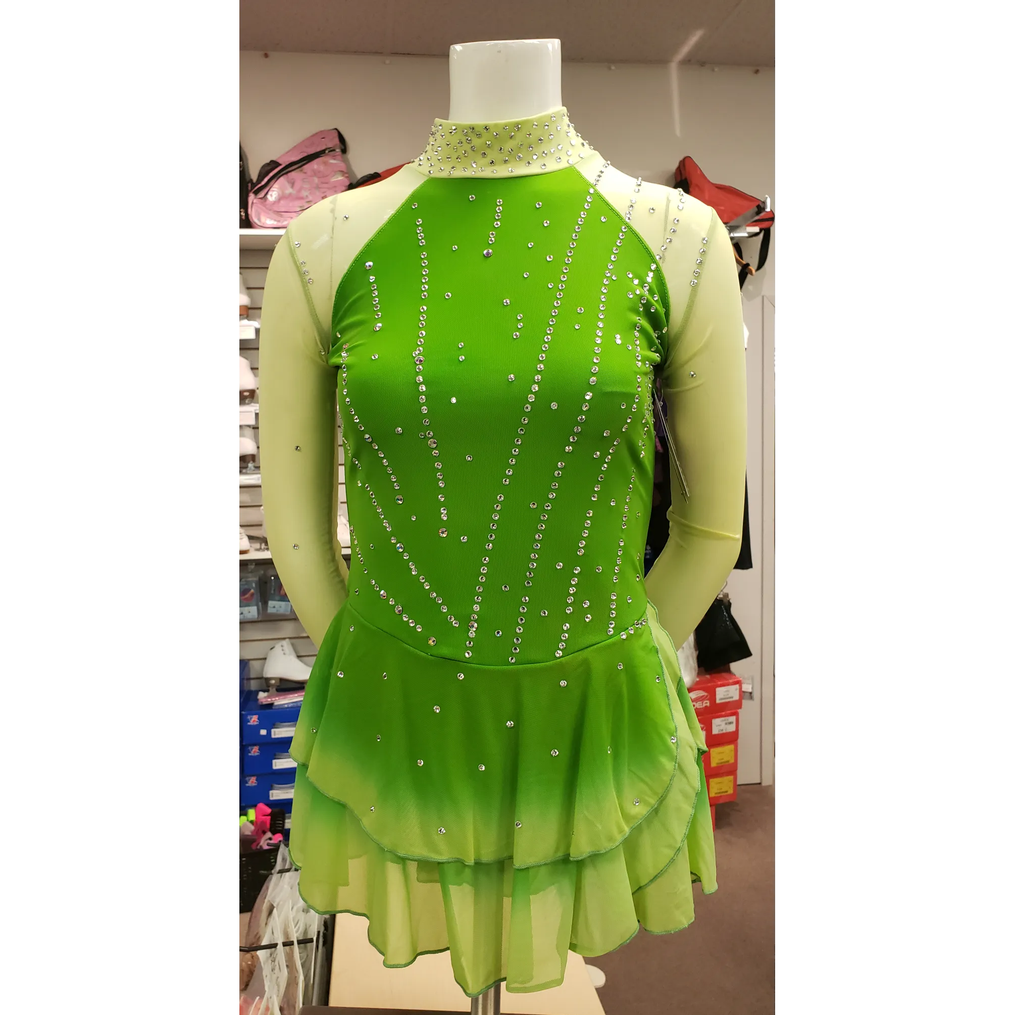 Competition Skating Dress Green Ombre Long Sleeves BSU0104